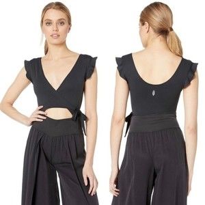 NWT Free People Movement Streamline Ballet Wrap Bodysuit Black